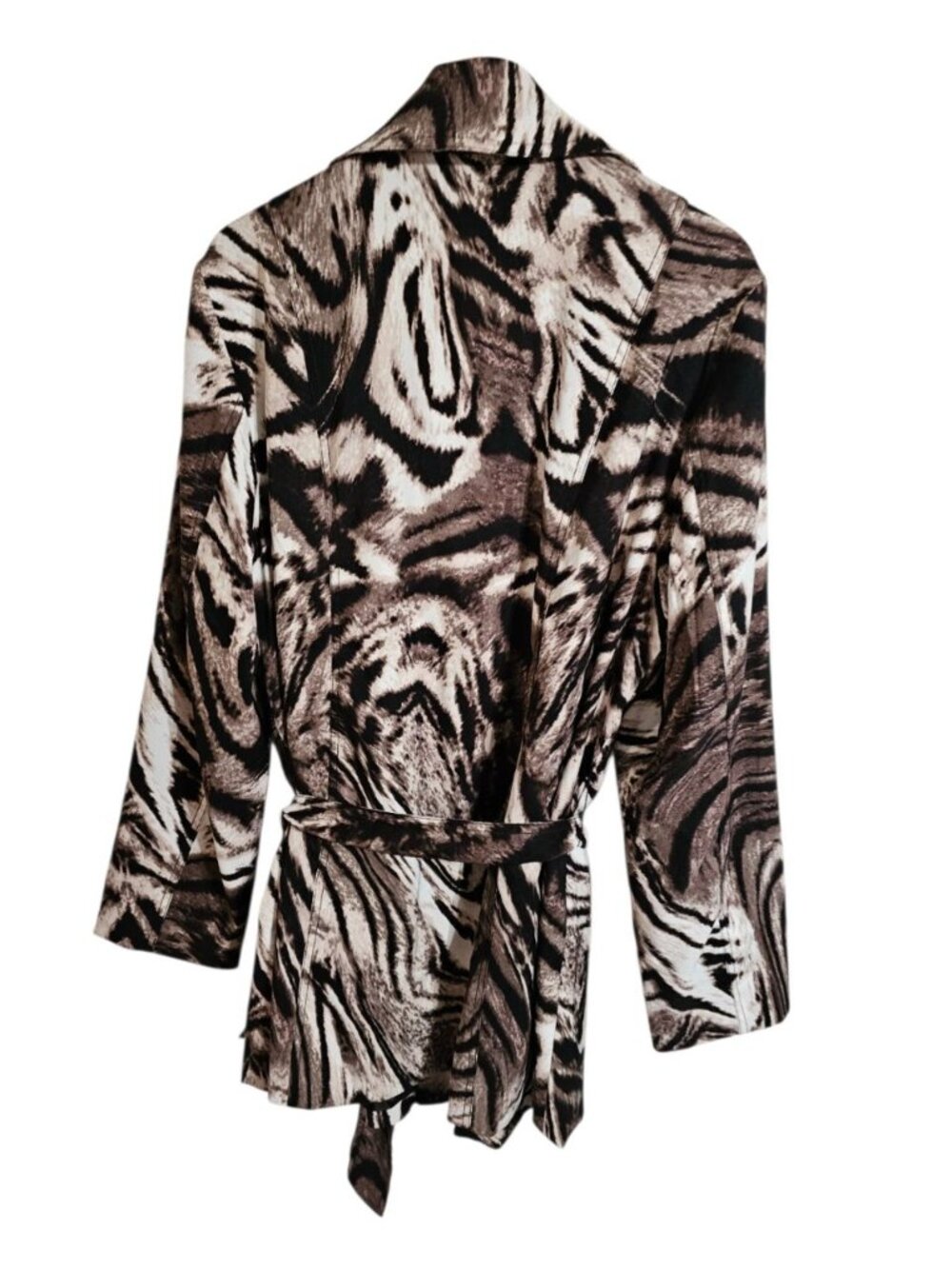 Susan Graver Women XL Blazer Black White Animal Print Belted Statement Essential - Picture 3 of 7